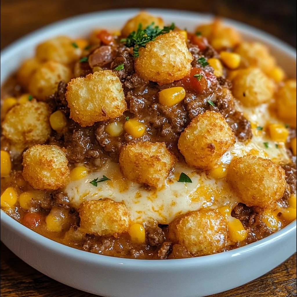 Delicious Cowboy Casserole served in a rustic dish