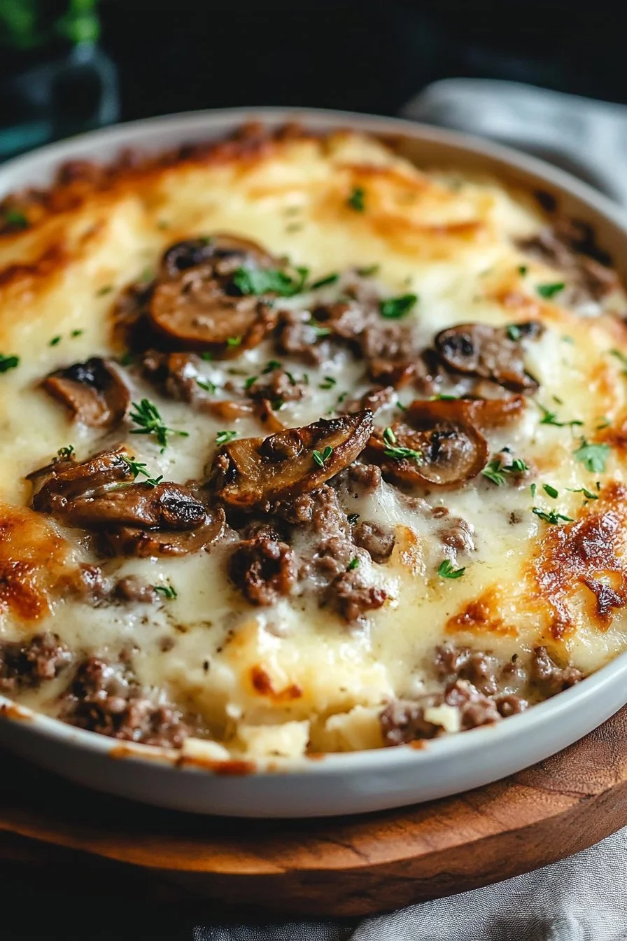 Creamy Mushroom & Ground Beef Bake