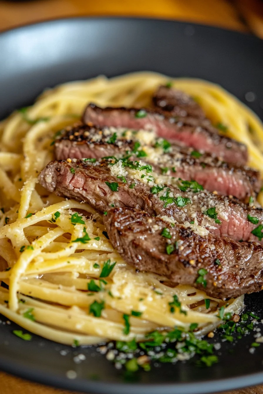 Creamy Spicy Garlic Butter Steak & Pasta
