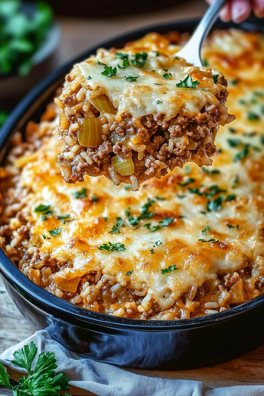 Easy French Onion Ground Beef and Rice Casserole