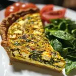 Easy vegan tofu quiche with spinach served on a plate
