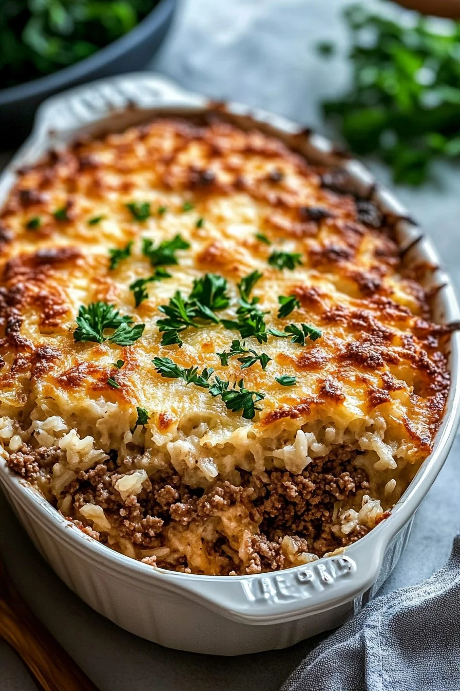 French Onion Ground Beef and Rice Casserole