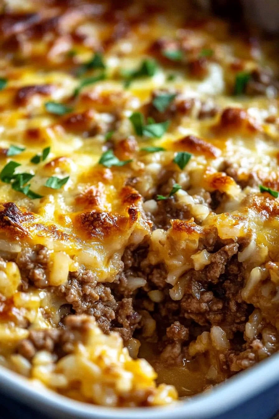 French Onion Ground Beef and Rice Casserole