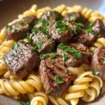 Delicious Garlic Butter Steak served with pasta, a perfect dinner recipe.