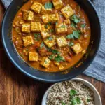 Bowl of flavorful Garlic Ginger Tofu Stew with vegetables and herbs.