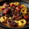 Garlic Steak and Cheese-Filled Tortellini Skillet prepared with fresh ingredients.