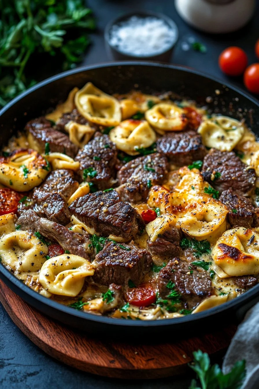 Garlic Steak & Cheese-Filled Tortellini Skillet Bliss