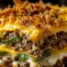 Delicious Hamburger Green Bean Casserole topped with cheese.
