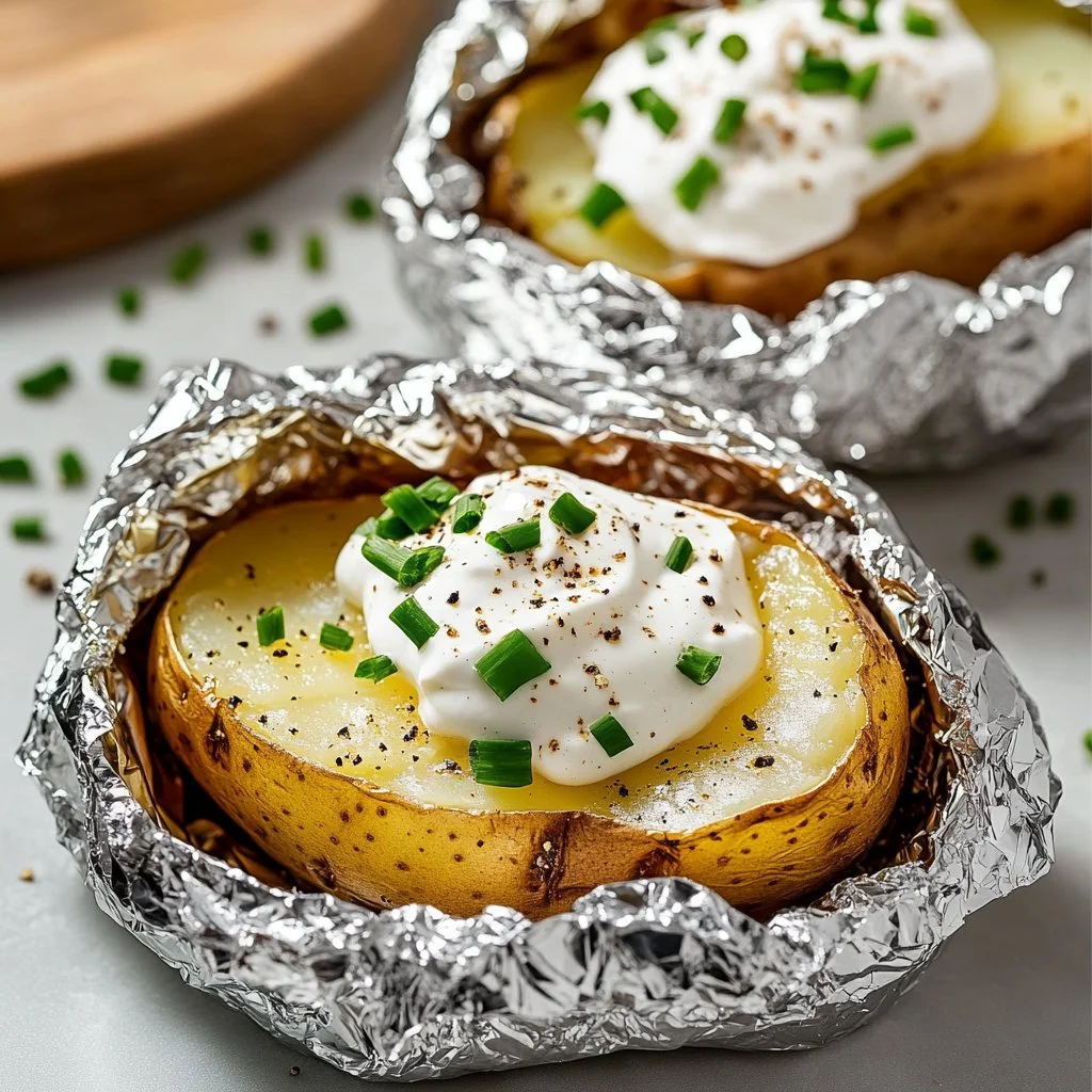 Healthy oven baked potatoes wrapped in foil for a scrumptious side dish