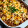 Delicious Hobo Casserole ready to serve in a baking dish.