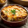 A delicious serving of Hobo Casserole with ground beef and vegetables