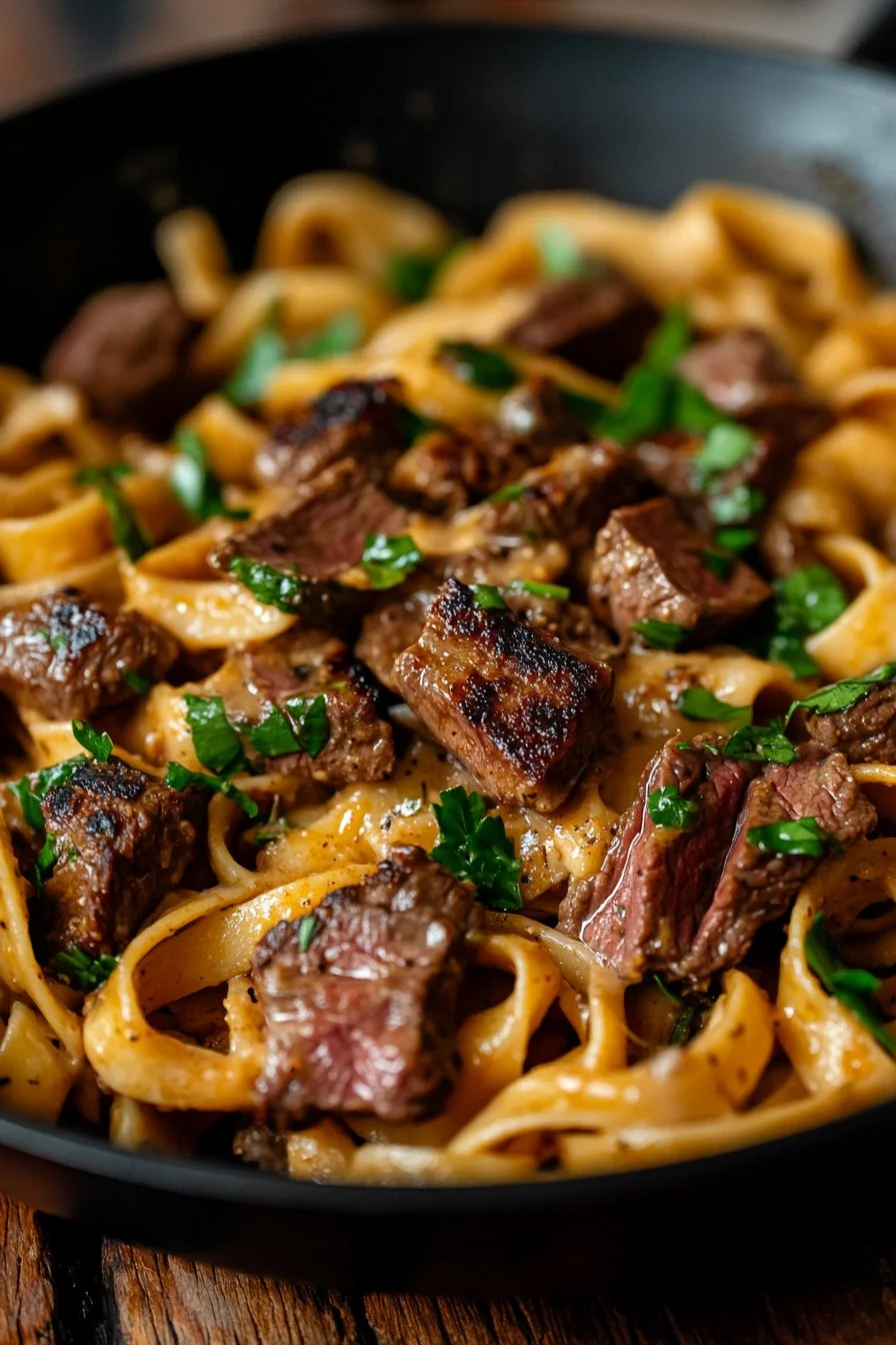 Indulgent Creamy Cajun Butter Tender Steak Pasta Skillet