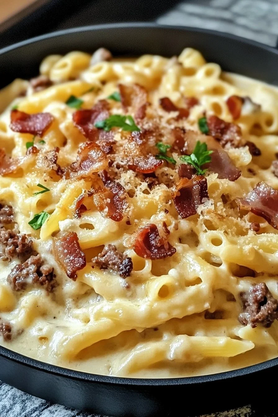 Loaded Bacon Cheeseburger Alfredo Pasta for Cozy Nights