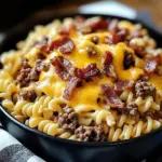 Loaded Bacon Cheeseburger Pasta featuring creamy sauce, bacon, and cheese