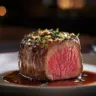 Perfectly cooked millionaire-style roast beef tenderloin on a platter