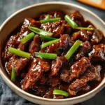 Delicious Mongolian Beef served with vegetables and rice