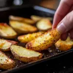 Crispy oven baked potato wedges served on a plate