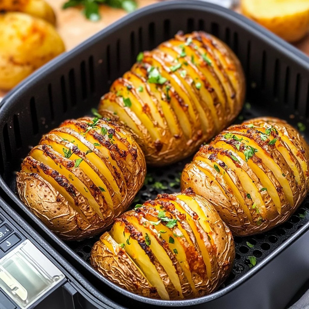 Perfectly baked Hasselback potatoes with crispy edges and garlic seasoning