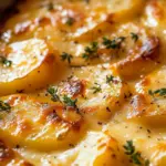Creamy Potatoes Au Gratin baked to perfection with cheese and herbs