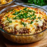 Delicious bowl of savory ground beef and rice meal garnished with herbs