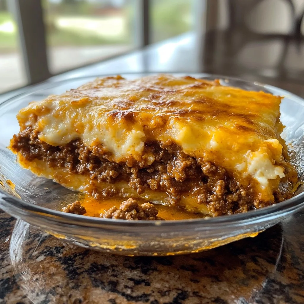 Delicious Sloppy Joe Casserole served in a baking dish with melted cheese