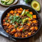 Southwest Ground Beef and Sweet Potato Skillet dish on a plate