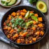 Southwest Ground Beef and Sweet Potato Skillet dish on a plate