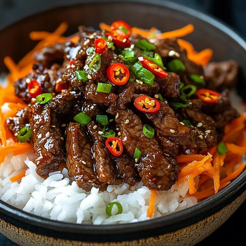 Delicious dish of spicy firecracker beef served with vegetables
