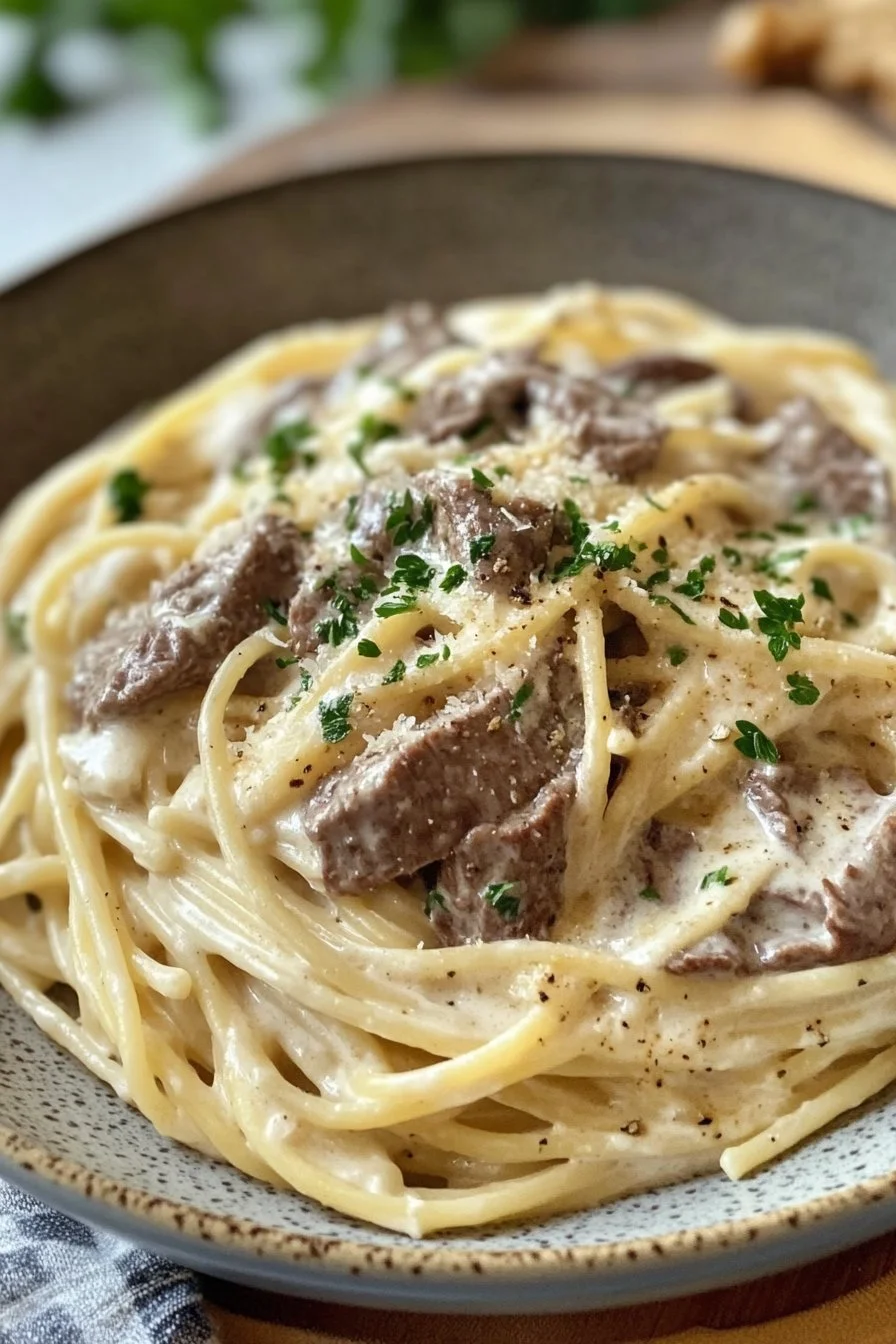 Steak Alfredo Spaghetti: Indulgent Creamy Parmesan Delight