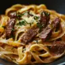 Delicious Steak Linguine in roasted garlic parmesan sauce