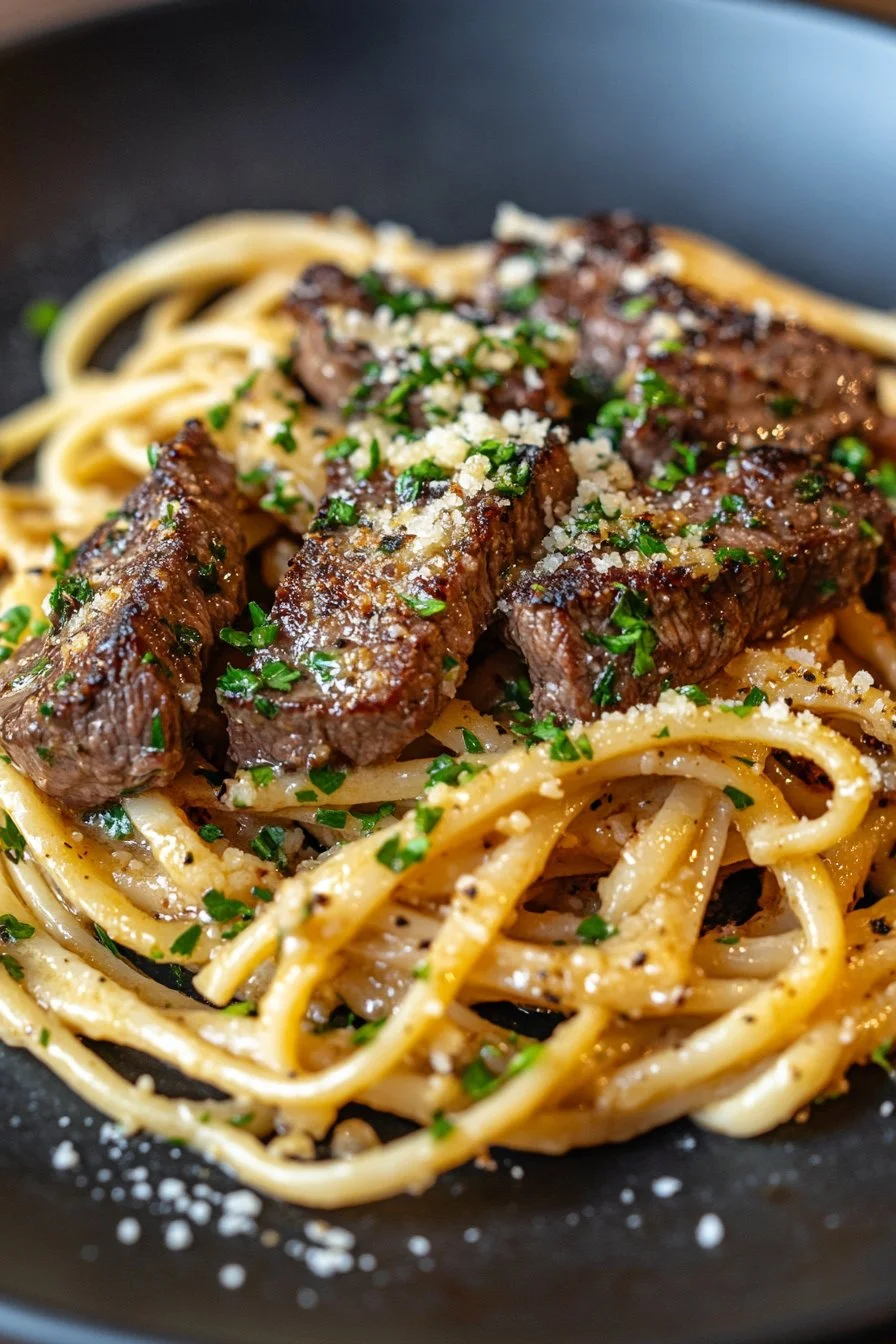 Steak Linguine in Roasted Garlic Parmesan Sauce Recipe
