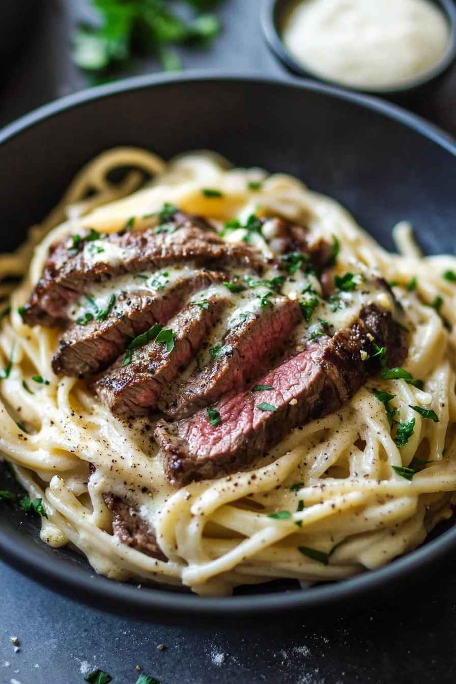 Steak Pasta with Creamy Garlic Sauce