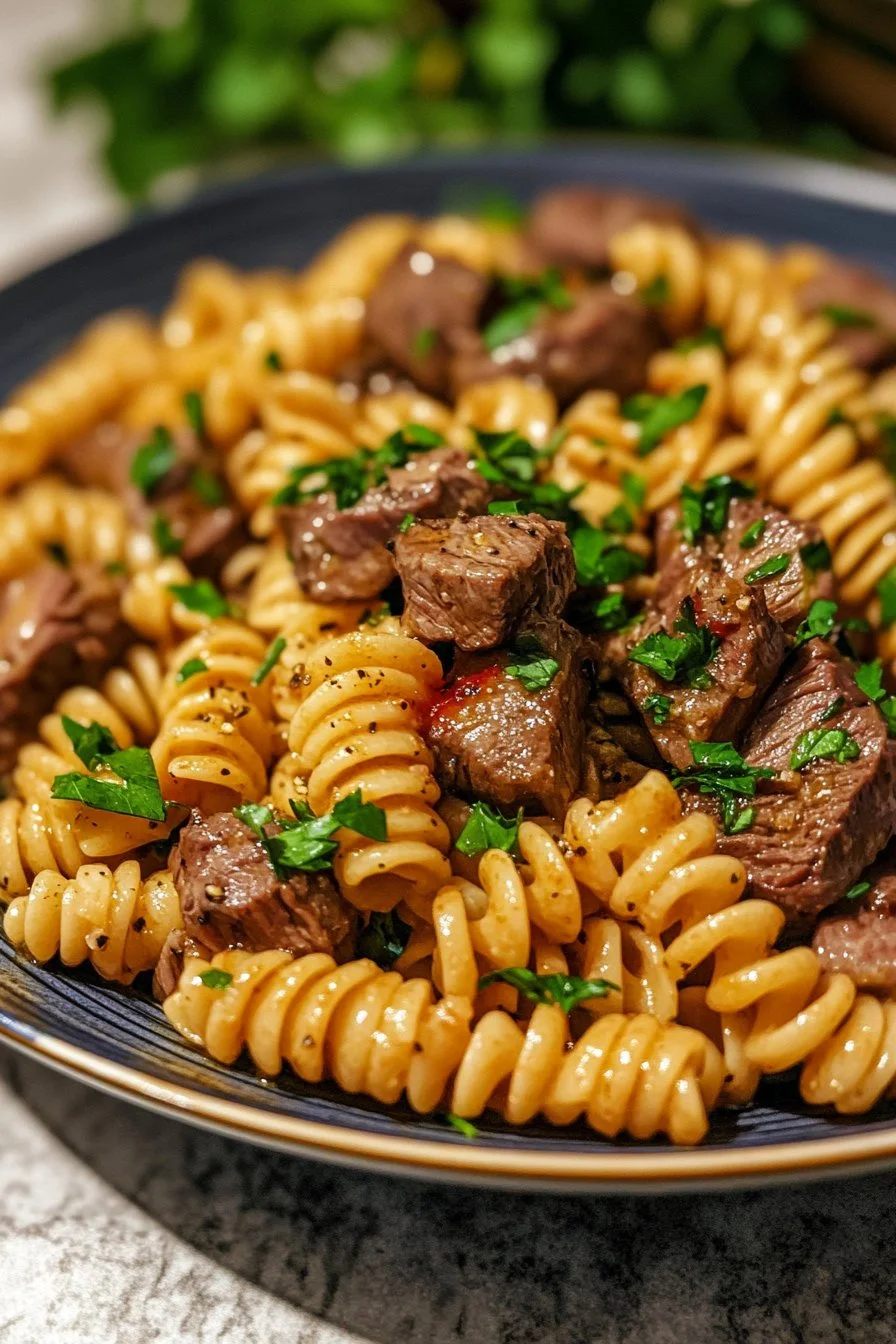 Sweet and Spicy Garlic Steak Pasta