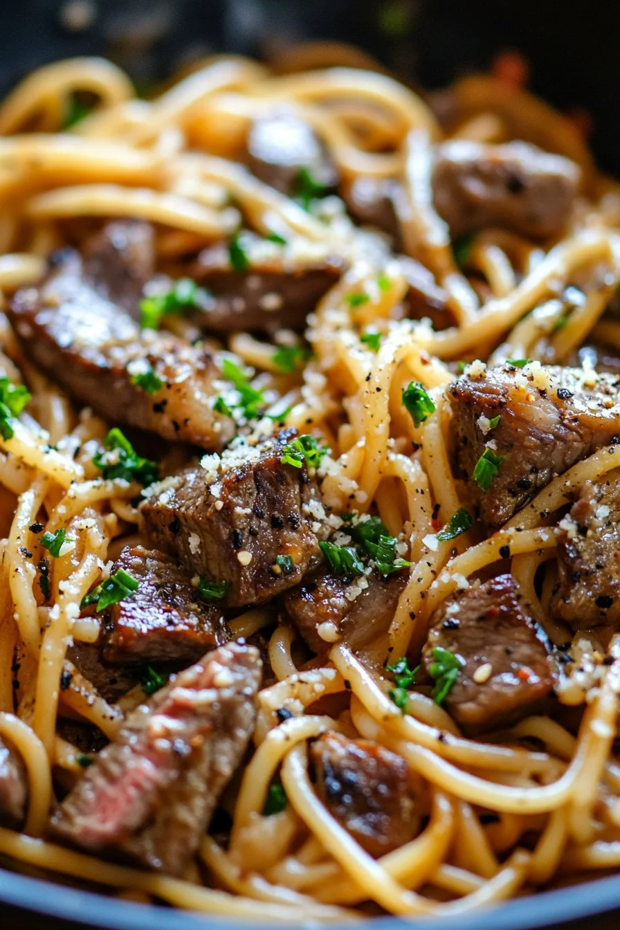 Sweet and Spicy Garlic Steak Pasta