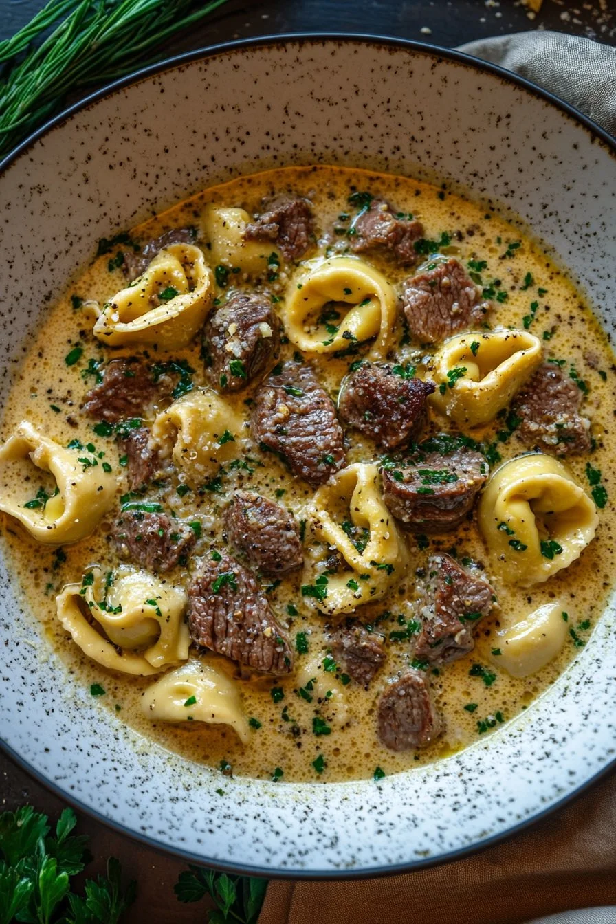 Buttery Steak Tortellini in Slow-Cooked Southern Garlic Cream