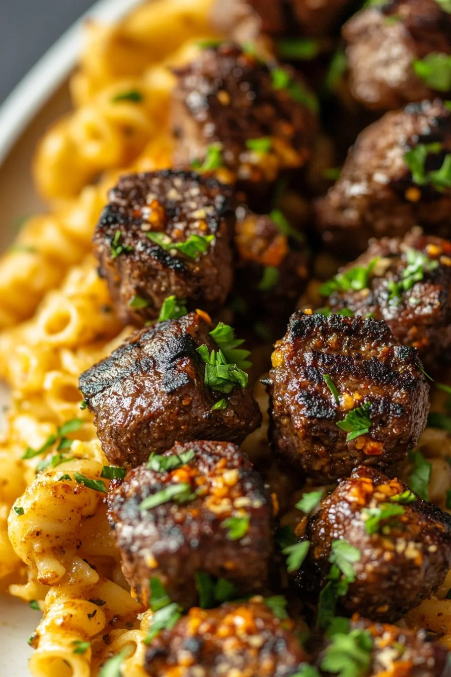 Cajun Steak Bites with Cheesy Garlic Pasta