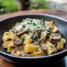 Caramelized Leek and Mushroom Gruyere Pasta in a creamy sauce