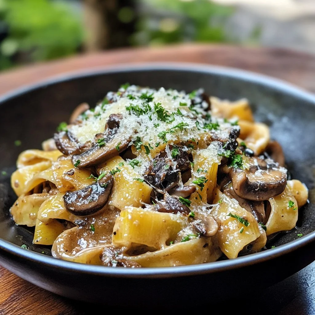 Caramelized Leek and Mushroom Gruyere Pasta in a creamy sauce