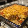 Delicious Cattle Drive Casserole served in a rustic dish.