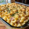 Cheddar and Ham Macaroni Bake served in a dish