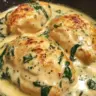 Plate of Chicken Florentine with spinach and creamy sauce