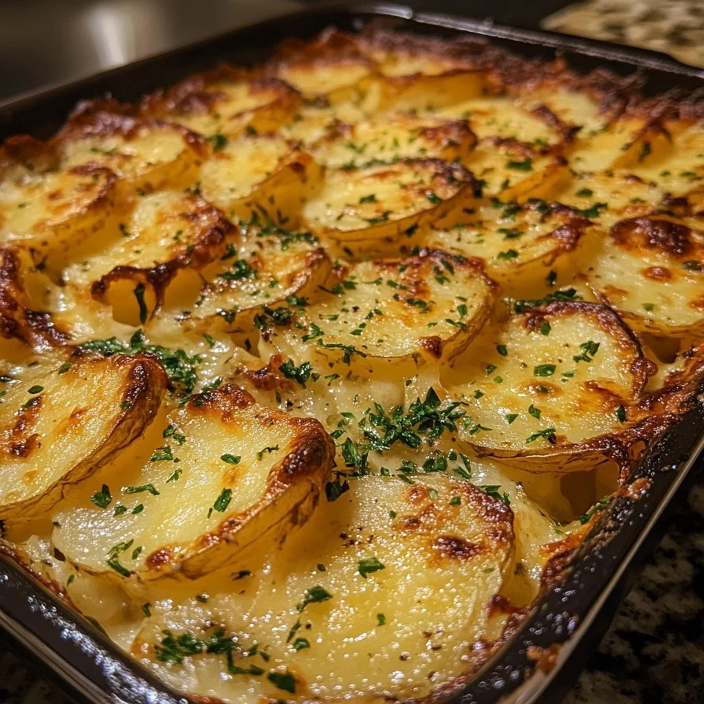 Delicious serving of copycat Ruth's Chris potatoes au gratin topped with cheese