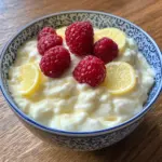 Delicious Cottage Cheese Lemon Mousse in a bowl with lemon zest garnish.