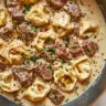 Cracked Garlic Steak Tortellini served in creamy Parmesan sauce