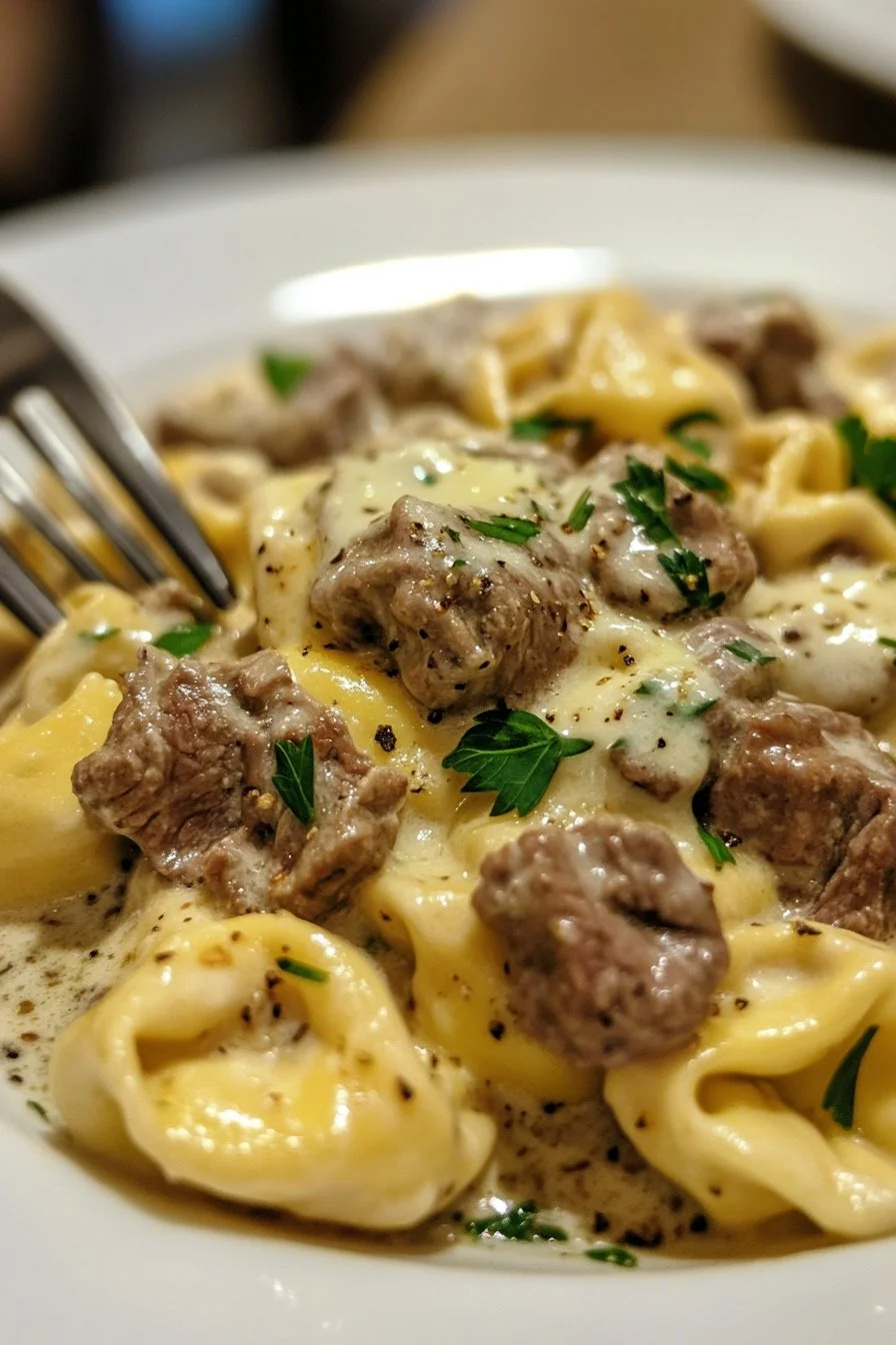 Cracked Garlic Steak Tortellini in Creamy Parmesan Sauce