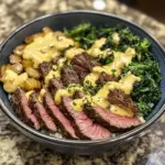 Creamy and delicious steak bowl topped with fresh vegetables