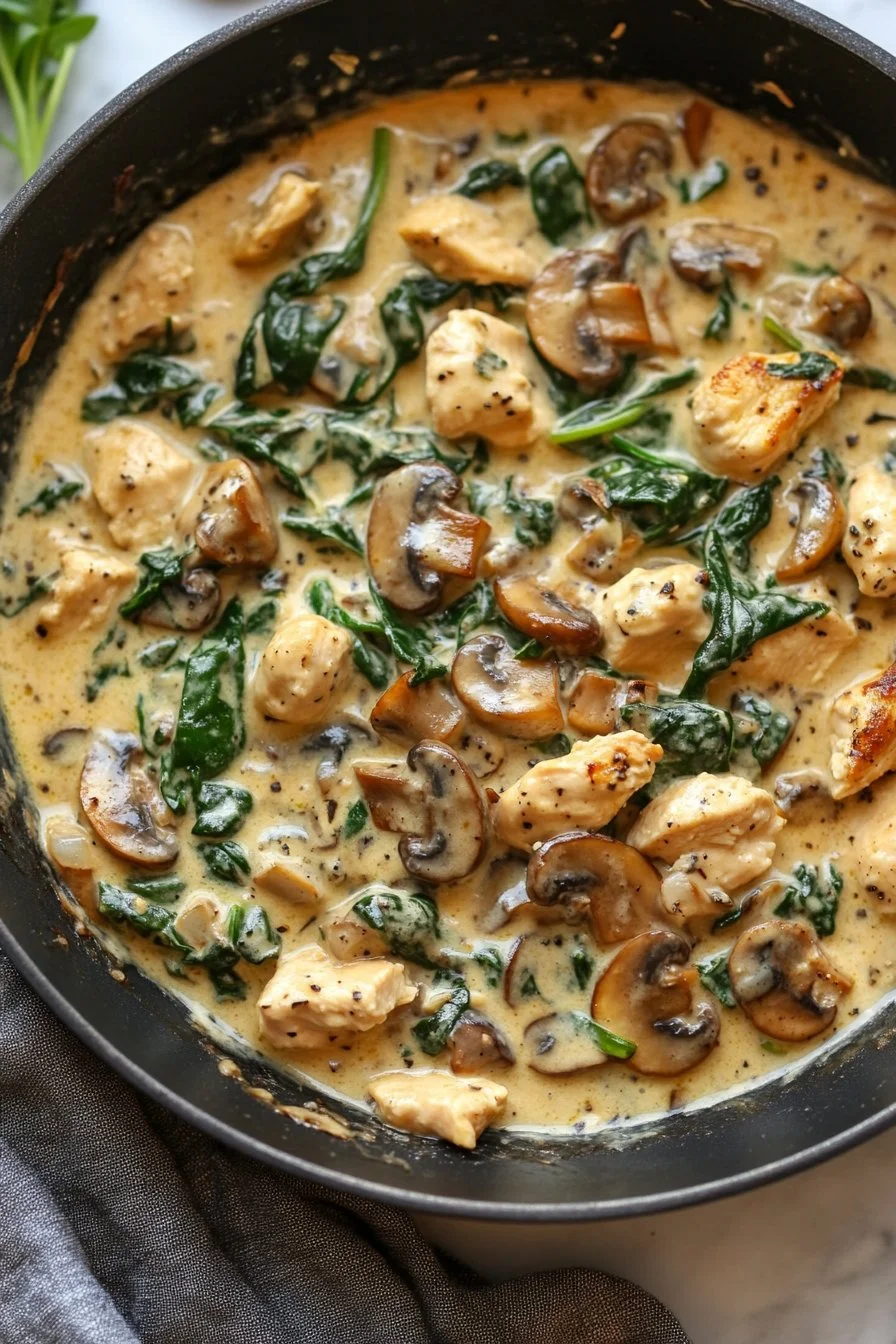 Creamy Chicken Mushroom Spinach Skillet