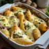 Creamy garlic mushroom stuffed shells ready to serve