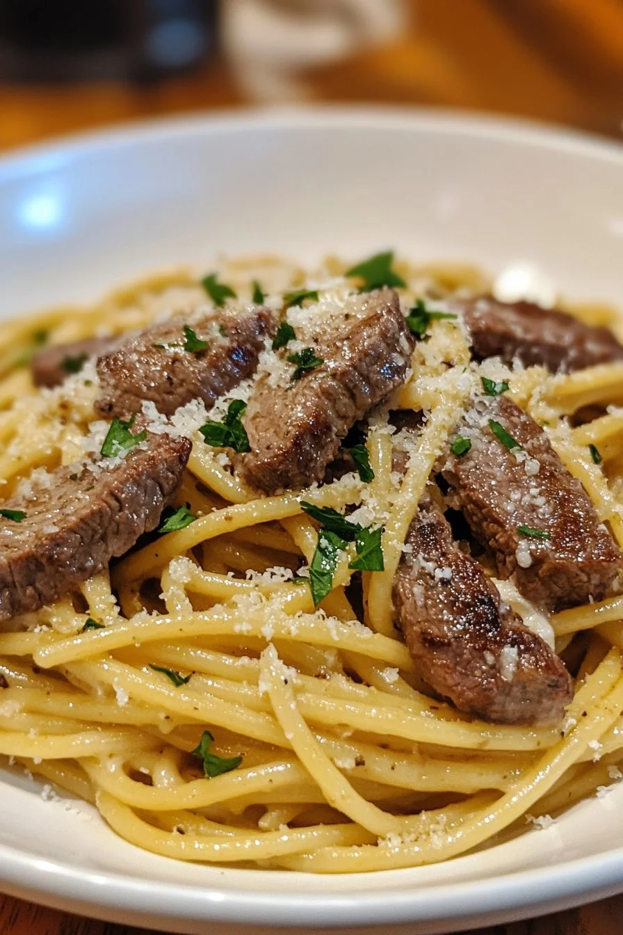 Creamy Garlic Parmesan Steak Pasta