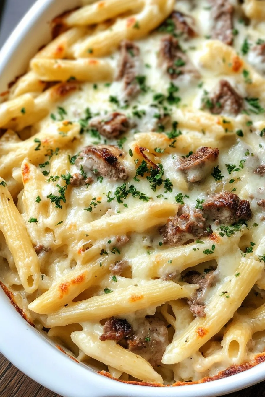 Creamy Venison Alfredo Pasta Bake